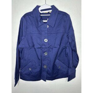 Motto Long Sleeve Button Front Dark Indigo Blue Jacket w/ Pleat Detailing Medium